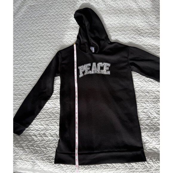 Girls Black Hooded Dress "Peace" Design Long Hoodie NWOT Kidtopia size 12-14 - Picture 6 of 15